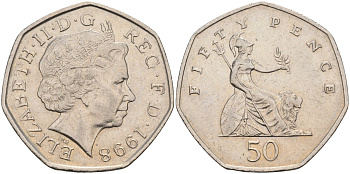 Великобритания 50 пенсов 1998 Елизавета II (1952-2022) KM 991, Spink 4610 (H8) медно-никель 84-1133