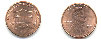 США 1 ЦЕНТ 2011 ЛИНКОЛЬН KM NEW цинк плакированный медью UNC 179-629