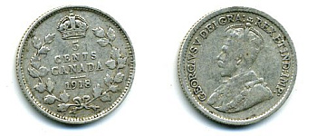Канада 5 центов 1918 Георг V (1910-1936) KM 22 серебро 46-854