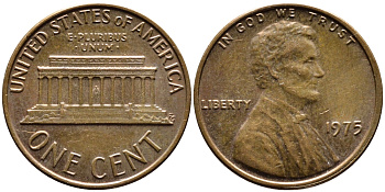 США 1 ЦЕНТ 1975 ЛИНКОЛЬН KM 201 медь цинк 4383-1164