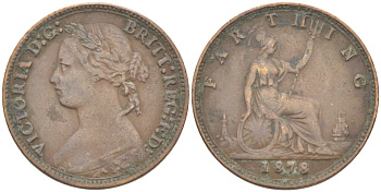 Великобритания 1 фартинг 1878 Виктория (1837-1901) KM 753, Spink 3958 бронза 4543-857