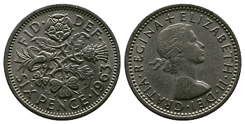 Великобритания 6 пенсов 1963 Елизавета II (1952-2022) KM 903, Spink 4149 медно-никель 4381-766