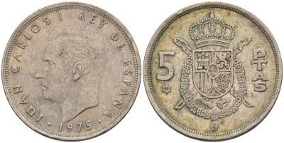 Испания 5 песет 1975 (80) Хуан Карлос I (1975-2014) KM 807 медно-никель 4155-656