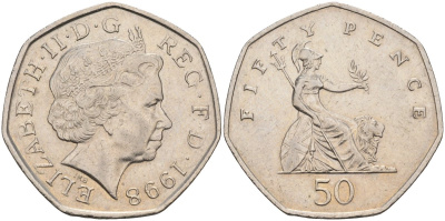 Великобритания 50 пенсов 1998 Елизавета II (1952-2022) KM 991, Spink 4610 (H8) медно-никель 84-1133