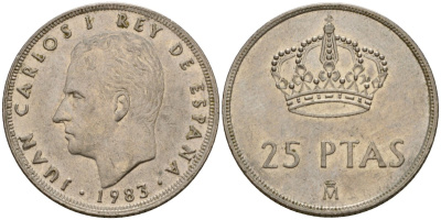 Испания 25 песет 1983 Хуан Карлос I (1975-2014) KM 824 медно-никель 183-113