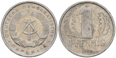 ГДР 1 пфенниг 1978 A KM 8.2 алюминий 187-132
