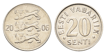 Эстония 20 сентов 2006  KM 23a сталь плакированная никелем  UNC  M43-17