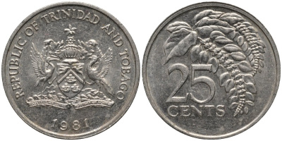 Тринидад и Тобаго 25 центов 1981 цветок дикая пуансеттия KM 32 медно-никель 4577-1251