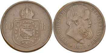 БРАЗИЛИЯ 40 РЕЙС 1873 ПЕДРО II (1831-1889) KM 479 бронза 4517-1142