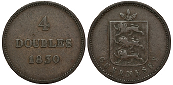 Гернси 4 дабла (дубля) 1830 KM 2 медь 650-1022