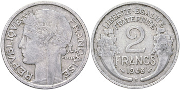 Франция 2 франка 1948 KM 886a.1, Le Franc 269 алюминий 4159-955