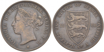 Джерси 1/12 шиллинга 1888 Виктория (1837-1901) KM 8 бронза 4536-1216
