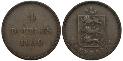 Гернси 4 дабла (дубля) 1830 KM 2 медь 650-1022