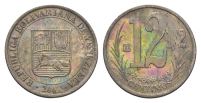 Венесуэла 12 1/2 сентимо 2007 Y 90 сталь плакированная никелем 4662-816