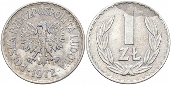 ПОЛЬША 1 ЗЛОТЫЙ 1972 MW KM 49.1 алюминий 68-417