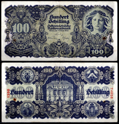 Австрия 100 шиллингов 1945 Pick 118 бумага 7457-22-3-2