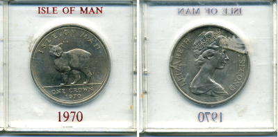 Остров Мэн 1 крона 1970 кошка Мэна, в оригинальной пластиковой коробке KM 18 медно-никель UNC 6-6-1-32