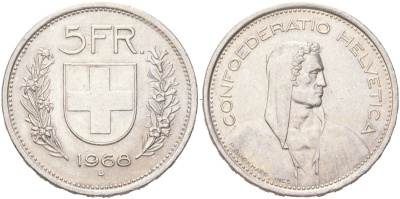 Швейцария 5 франков 1968 В, первый год KM 40а.1 медно-никель 4367-813