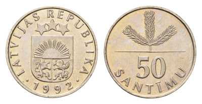Латвия 50 сантимов 1992 KM 13 медно-никель UNC M82-16
