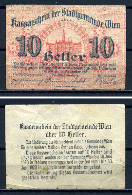 Вена (Австрия) 10 геллеров 1920 Jaksc/Pick?JPR1183e-10 бумага 7556-28-4-1