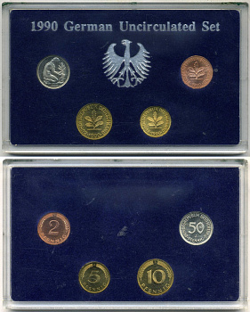 Германия набор из 4 монет 1990 2, 5, 10 и 50 пфеннигов KM 106a, 107, 108, 109 сталь плакированная медью, сталь плакированная латунью, медно-никель UNC 3-6-1-17