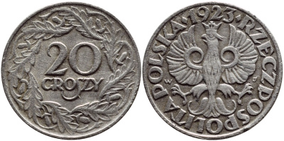 ПОЛЬША 20 ГРОШЕЙ 1923 KM 12 никель 26-759