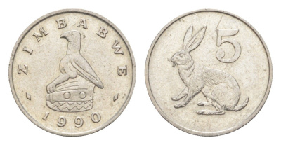 Зимбабве 5 центов 1990 рыжий кролик KM 2 медно-никель aUNC 4651-857