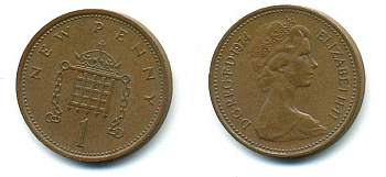 Великобритания 1 пенни 1974 Елизавета II (1952-2022) КМ 915, Spink B1 бронза 4110-813