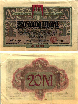 АЛЬТОНА 20 МАРОК 1918 НОТГЕЛЬД, 2 НОЯБРЯ 1918 - 1 ФЕВРАЛЯ 1919 Geiger 012.09 бумага 6300-33-2-1