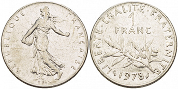 ФРАНЦИЯ 1 ФРАНК 1978 СЕЯТЕЛЬ KM 925.1 никель 4402-1127