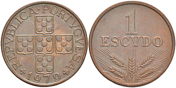 Португалия 1 эскудо 1979 KM 597 бронза 4561-645