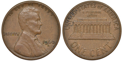 США 1 цент 1960 D, Линкольн, LARGE DATE KM 201 медь цинк 45-427