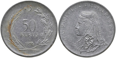 Турция 50 курушей 1972 Анатолийская невеста KM 899 нержавеющая сталь 4541-745