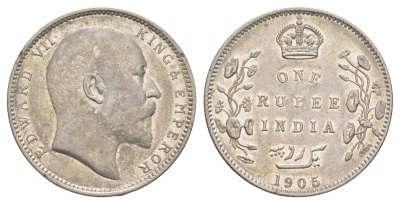 Британская Индия 1 рупия 1905 Эдуард VII (1901-1910) KM 508 серебро  aUNC  1528-1434
