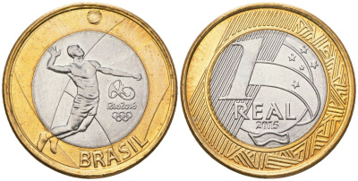 Бразилия 1 реал 2015 XXXI летние Олимпийские Игры, Рио-де-Жанейро 2016 - Волейбол KM 709 биметалл UNC 4140-142