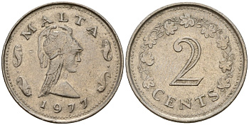Мальта 2 цента 1977 Пентесилея, царица амазонок KM 9 медь цинк 4154-715