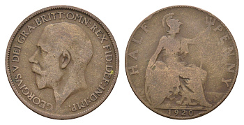 Великобритания 1/2 пенни 1920 Георг V (1910-1936) KM 809, Spink 4056 бронза 4662-1031