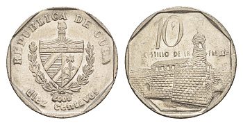 Куба 10 сентаво 2009 форт в Гаване Ла-Фуэрса KM 576.2, JMA MC20, Schoen 714 сталь плакированная никелем 4644-753