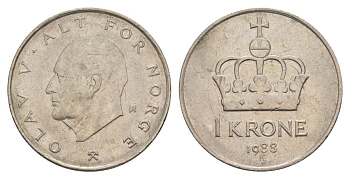 Норвегия 1 крона 1988 Улаф V (1957-1991) KM 419 медно-никель 4635-726