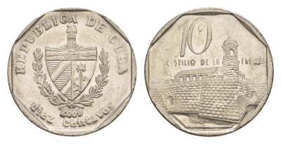 Куба 10 сентаво 2009 форт в Гаване Ла-Фуэрса KM 576.2, JMA MC20, Schoen 714 сталь плакированная никелем 4644-753