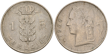 Бельгия 1 франк 1960 Belgie, Бодуэн I (1951-1993) KM 143.1 медно-никель    4187-134