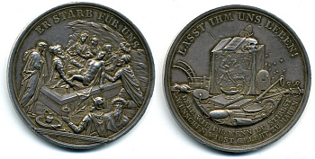 ГЕРМАНИЯ МЕДАЛЬ XVIII век МИРОПОМАЗАНИЕ, 'ОН УМЕР ЗА НАС' серебро 1072-3-13