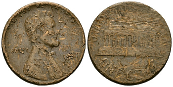 США 1 цент 1987 Линкольн KM 201b цинк плакированный медью 4136-333