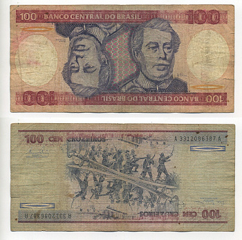 БРАЗИЛИЯ 100 КРУЗЕЙРО 1981 ПОДПИСЬ 20, ГЕРЦОГ КАКСИАС Pick 198a бумага 6289-21-1-1