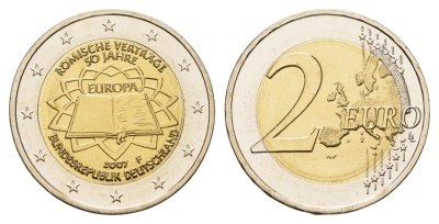 Германия 2 евро 2007 F, 50 лет подписанию Римского договора KM 259 биметалл UNC 1096-2-32