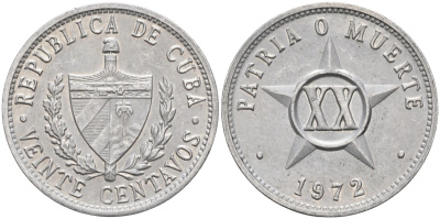 Куба 20 сентаво 1972 звезда KM 35 алюминий аUNC 4591-127