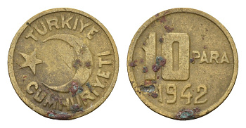 Турция 10 пара 1942 KM 868 алюминиевая бронза 45-436