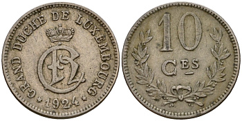 Люксембург 10 сантимов 1924 Шарлотта (1918-1964) KM 34 медно-никель 4584-236