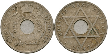 Британская Западная Африка 1/2 пенни 1947 H, Георг VI KM 18 медно-никель 25-1223
