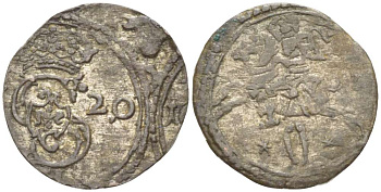 Великое княжество Литовское 2 денария 1620 Сигизмунд III (1587-1632), вес 0,54 гр. KM 15.3 серебро 1517-121